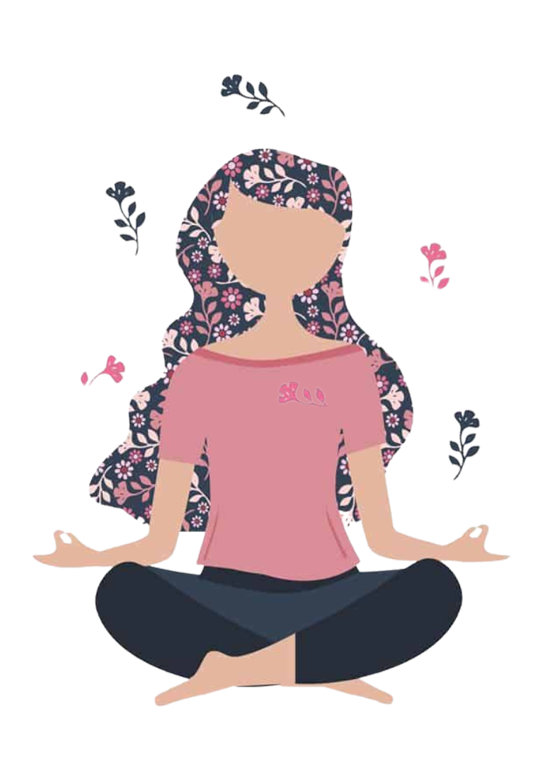 Illustration of Lady with flower hair in yoga pose